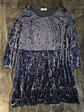 3X Midnight Blue Crushed Velvet Scoop Dress